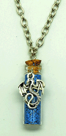 Dragon on Blue Glitter Bottle Necklace